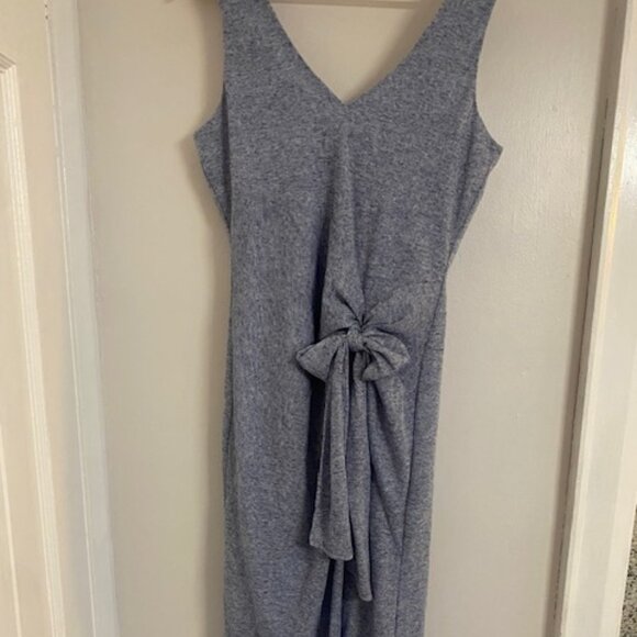 Sage The Label Midi Dress Blue knit Size Medium Lined Waist Tie V neck - Picture 1 of 11